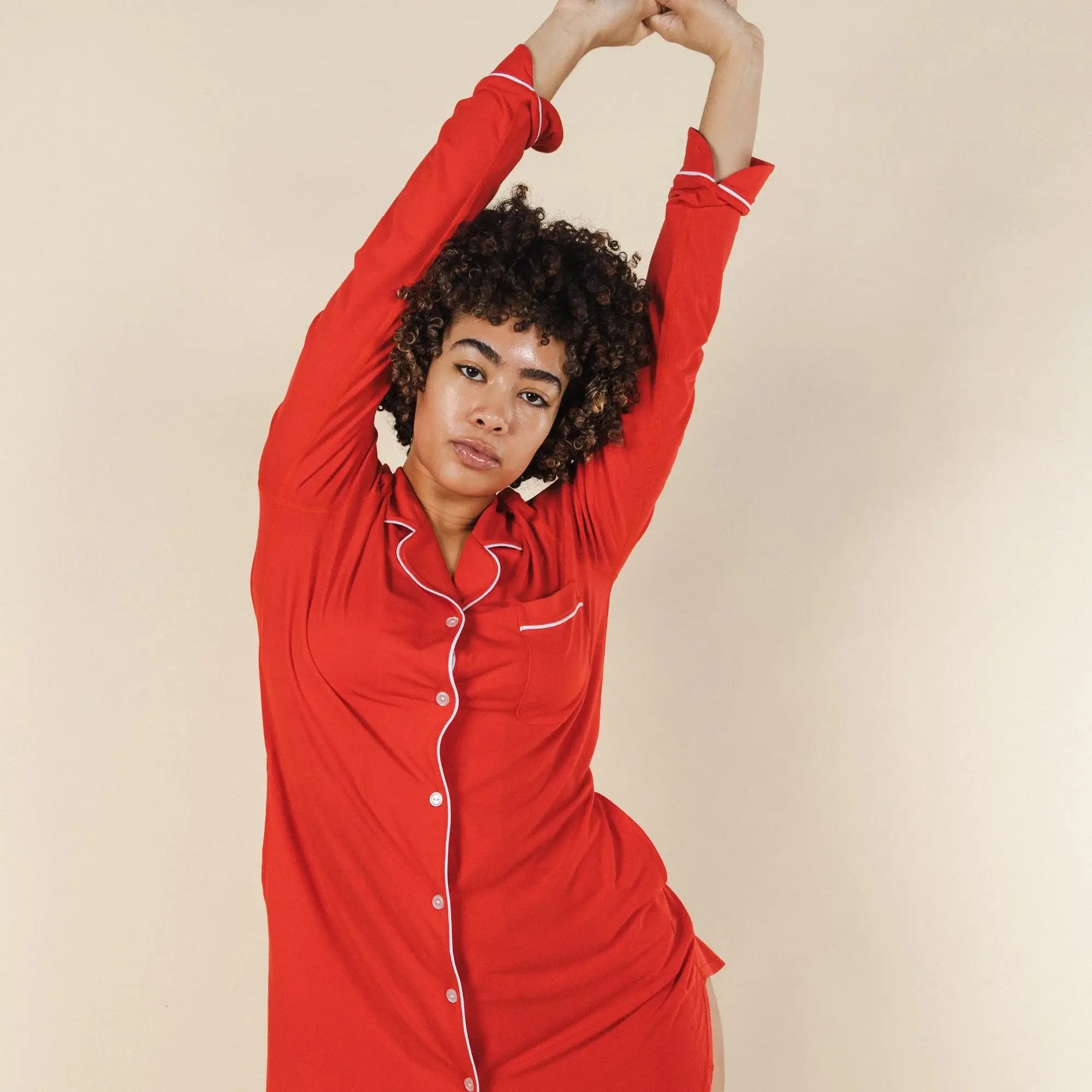 The Maraschino | Flame Scarlet Red SleepDeep™ Long Sleeve Pajama Dress - Shinesty - Flyclothing LLC