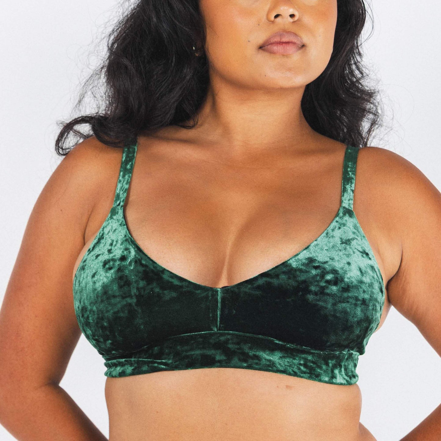 The Extravagance | Dark Green Velvet Plunge Bralette - Shinesty - Flyclothing LLC