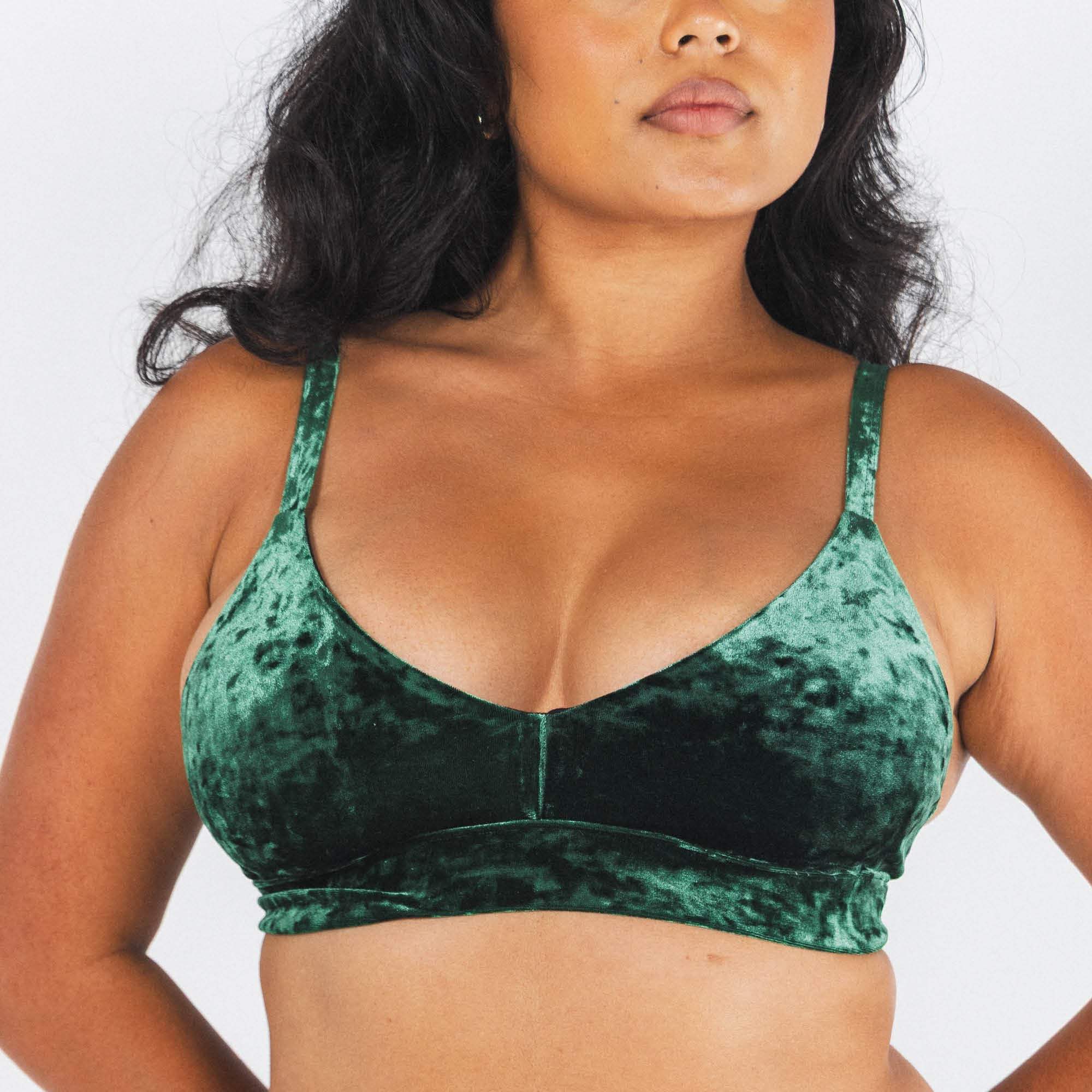The Extravagance | Dark Green Velvet Plunge Bralette - Shinesty - Flyclothing LLC