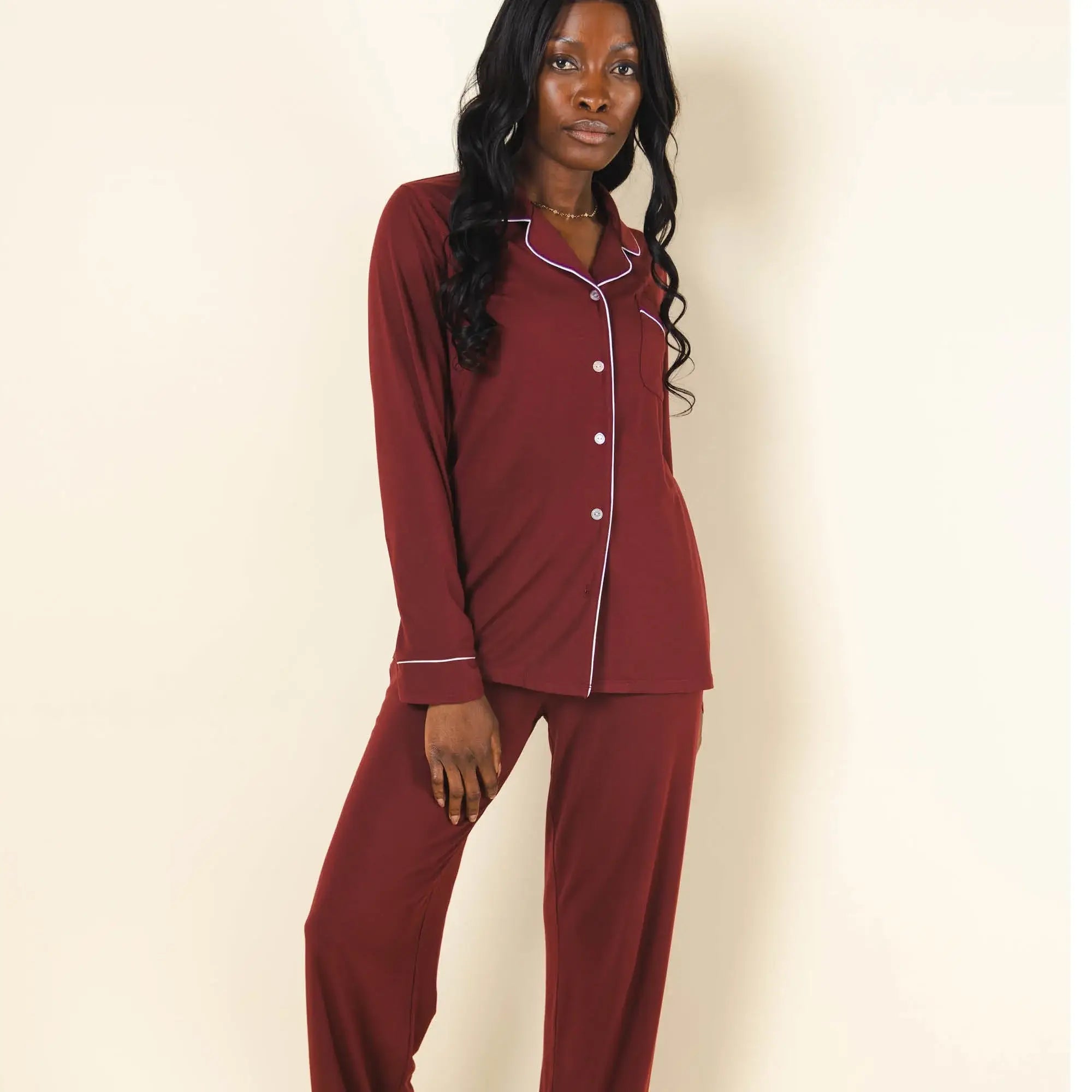 The Sommelier | Burgundy SleepDeep™ Women’s Long Sleeve Pajama Set - Shinesty - Flyclothing LLC