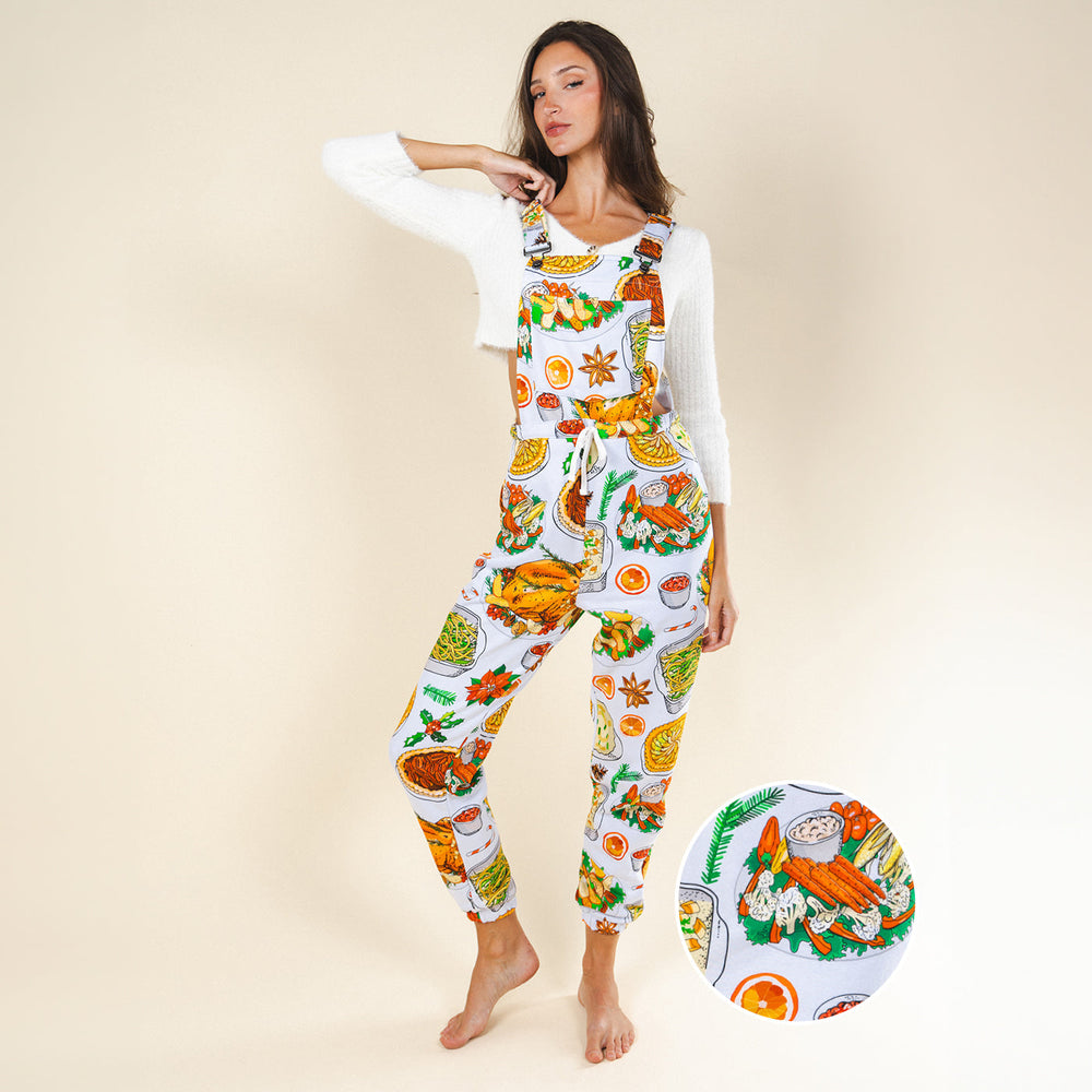The Spread | White Thanksgiving Women's Pajamaralls® - Shinesty - Flyclothing LLC