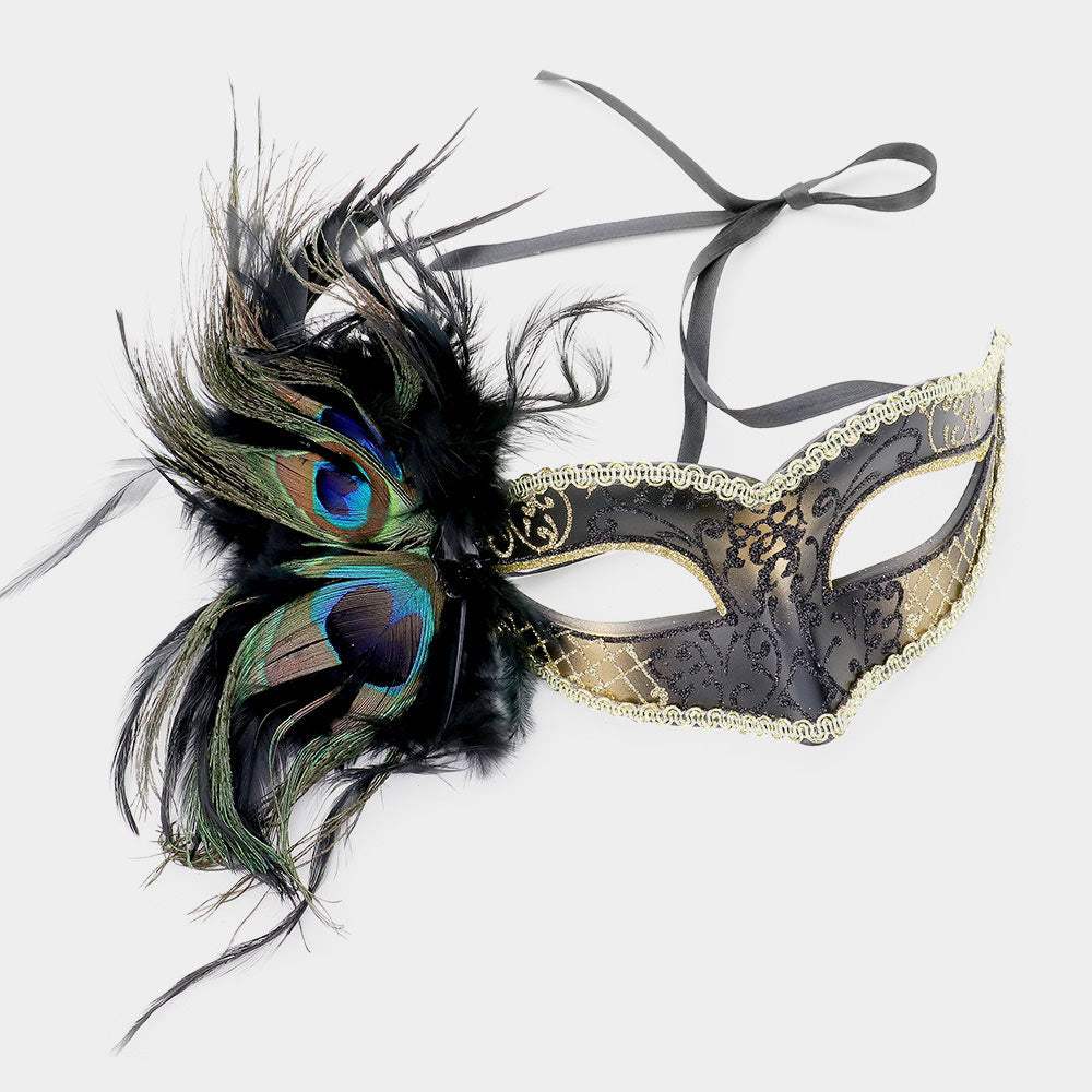 Peacock Feather Venetian Masquerade Mask - Madeline Love - Flyclothing LLC