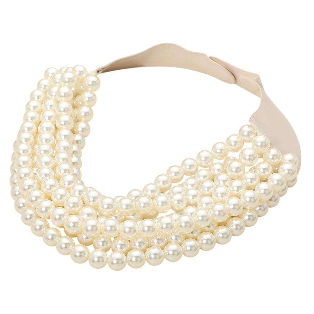 Pearl Beaded Multi Layered Faux Leather Magnetic Necklace - Madeline Love - Flyclothing LLC