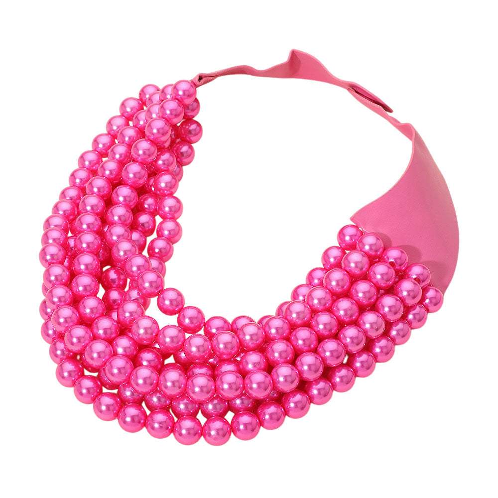 Pearl Beaded Multi Layered Faux Leather Magnetic Necklace - Madeline Love - Flyclothing LLC