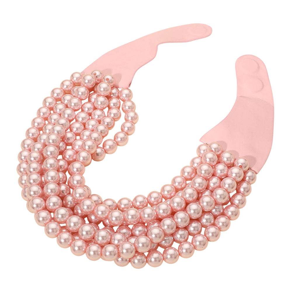 Pearl Beaded Multi Layered Faux Leather Magnetic Necklace - Madeline Love - Flyclothing LLC