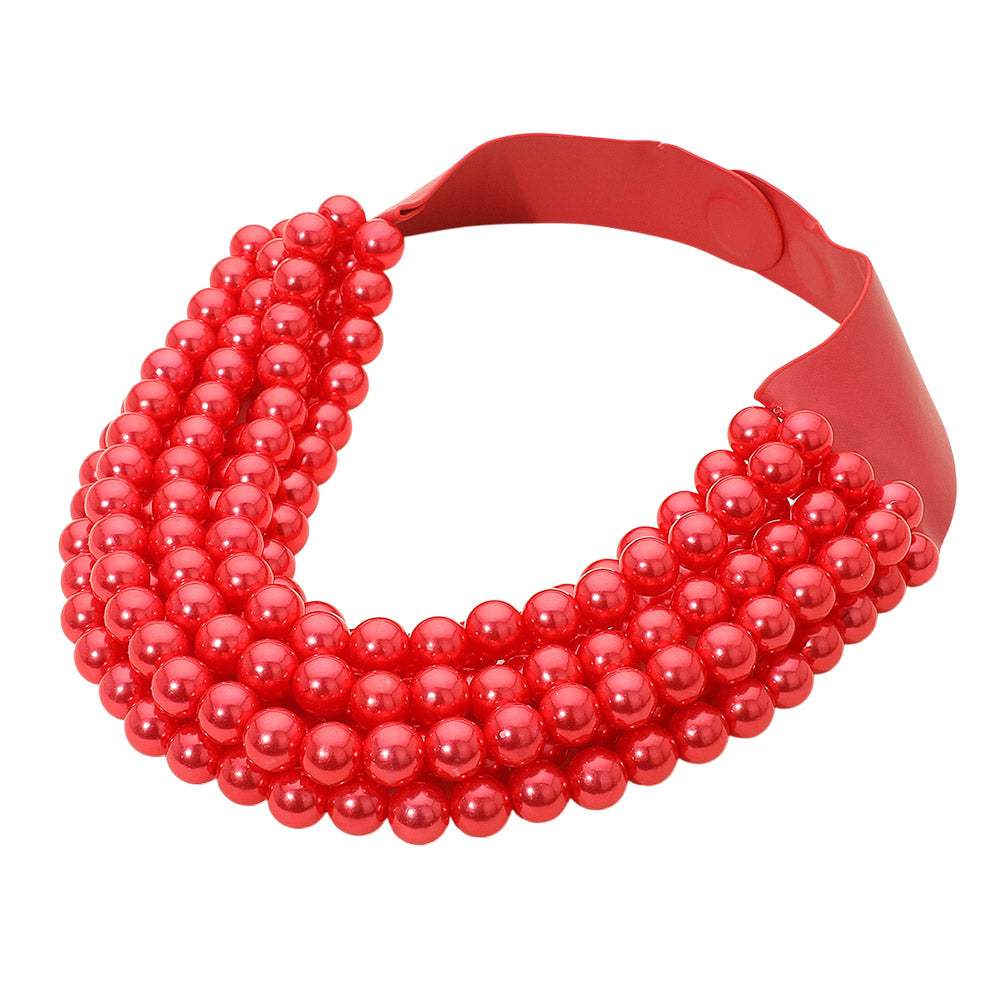 Pearl Beaded Multi Layered Faux Leather Magnetic Necklace - Madeline Love - Flyclothing LLC