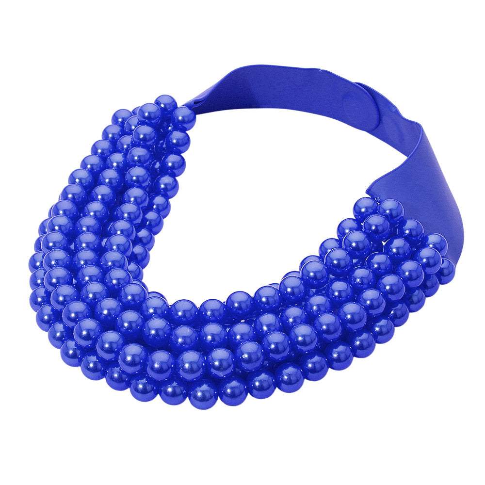 Pearl Beaded Multi Layered Faux Leather Magnetic Necklace - Madeline Love - Flyclothing LLC