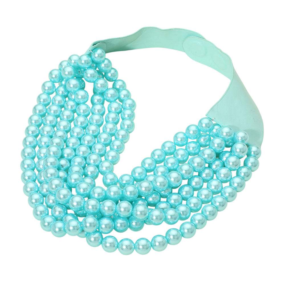 Pearl Beaded Multi Layered Faux Leather Magnetic Necklace - Madeline Love - Flyclothing LLC