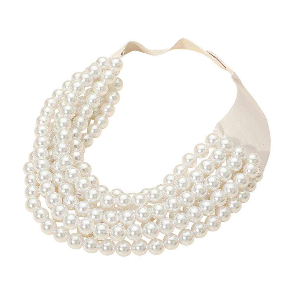 Pearl Beaded Multi Layered Faux Leather Magnetic Necklace - Madeline Love - Flyclothing LLC