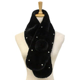 Pearl Embellished Faux Fur Pom Pom Pull Through Scarf - Madeline Love - Flyclothing LLC