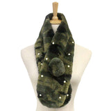 Pearl Embellished Faux Fur Pom Pom Pull Through Scarf - Madeline Love - Flyclothing LLC