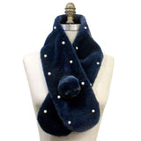 Pearl Embellished Faux Fur Pom Pom Pull Through Scarf - Madeline Love - Flyclothing LLC