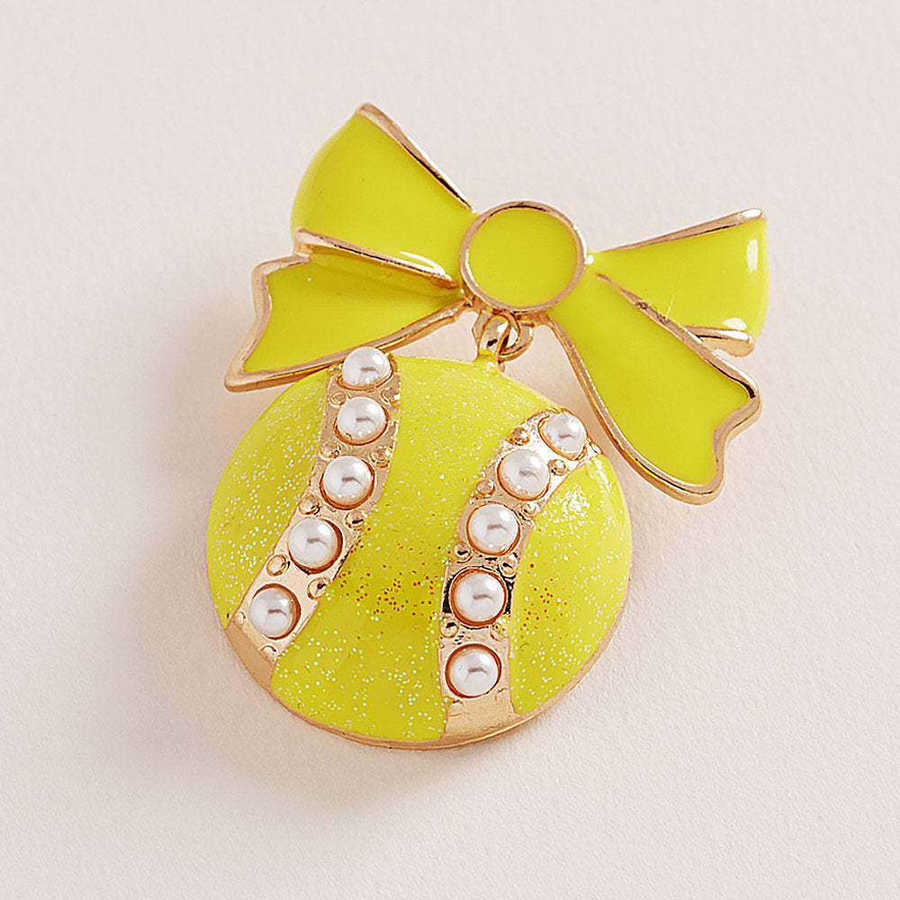 Pearl Enamel Tennis Ball Bow Pin Brooch - Madeline Love - Flyclothing LLC