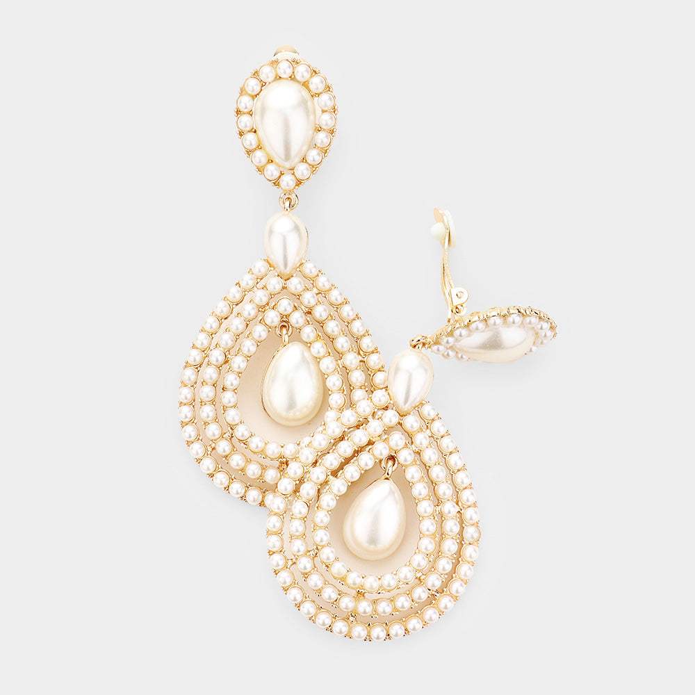 Pearl Pave Trimmed Teardrop Clip On Earrings - Madeline Love - Flyclothing LLC