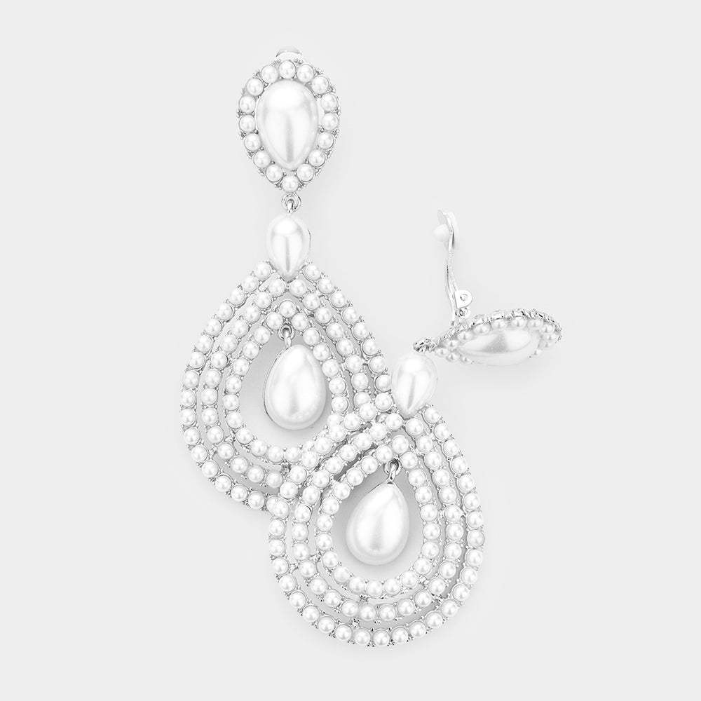 Pearl Pave Trimmed Teardrop Clip On Earrings - Madeline Love - Flyclothing LLC