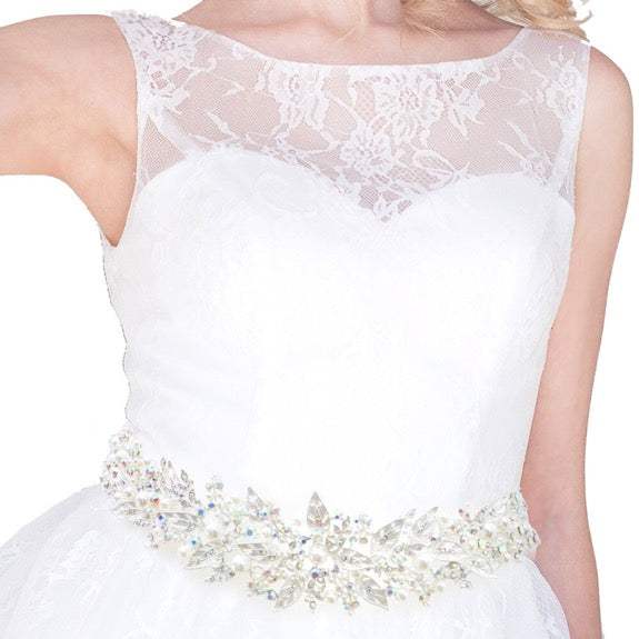 Pearl Rhinestone Bridal Wedding Sash Ribbon Belt Hair Tie - Madeline Love - Flyclothing LLC