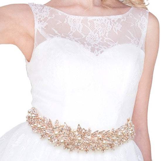 Pearl Rhinestone Bridal Wedding Sash Ribbon Belt Hair Tie - Madeline Love - Flyclothing LLC
