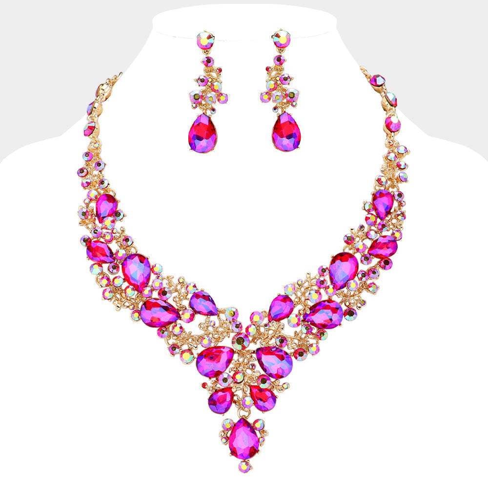 Pearl Round Teardrop Stone Accented Evening Necklace - Madeline Love - Flyclothing LLC