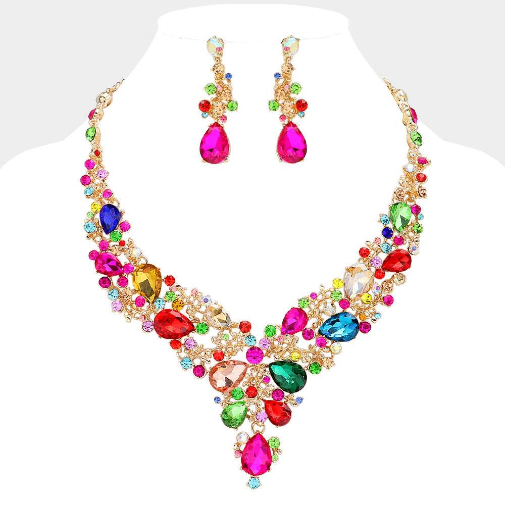 Pearl Round Teardrop Stone Accented Evening Necklace - Madeline Love - Flyclothing LLC