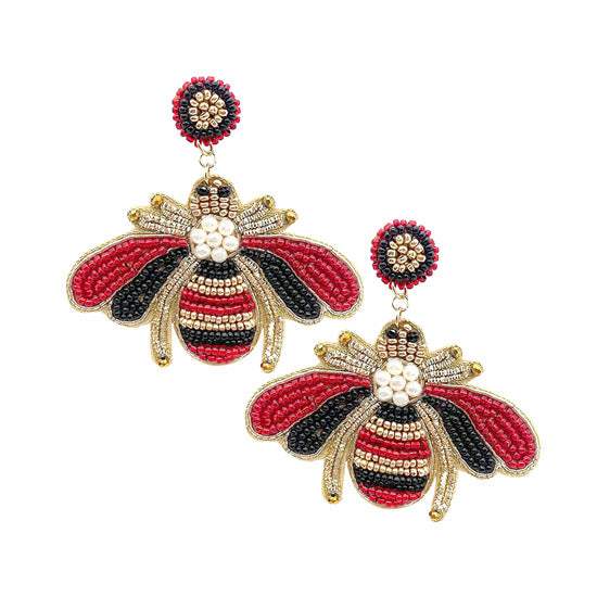 Pearl Seed Bead Honey Bee Earrings - Madeline Love - Flyclothing LLC