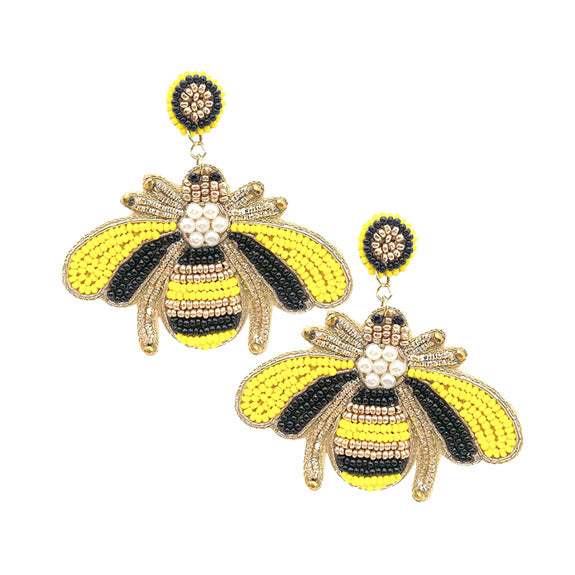 Pearl Seed Bead Honey Bee Earrings - Madeline Love - Flyclothing LLC