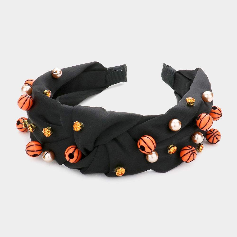 Pearl Stone Basketball Embellished Knot Burnout Headband - Madeline Love - Flyclothing LLC