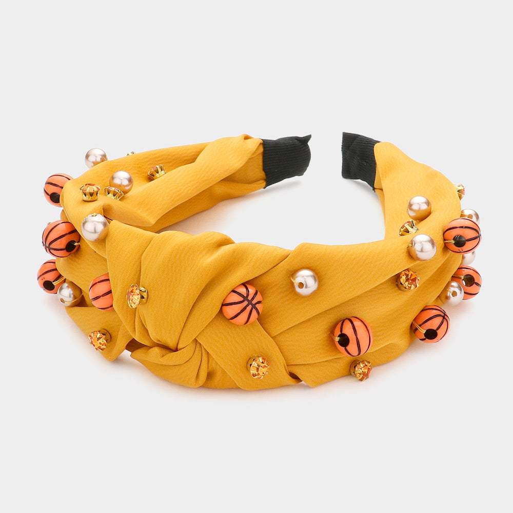 Pearl Stone Basketball Embellished Knot Burnout Headband - Madeline Love - Flyclothing LLC