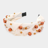 Pearl Stone Basketball Embellished Knot Burnout Headband - Madeline Love - Flyclothing LLC