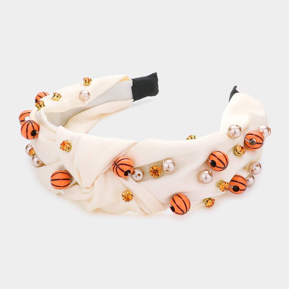 Pearl Stone Basketball Embellished Knot Burnout Headband - Madeline Love - Flyclothing LLC
