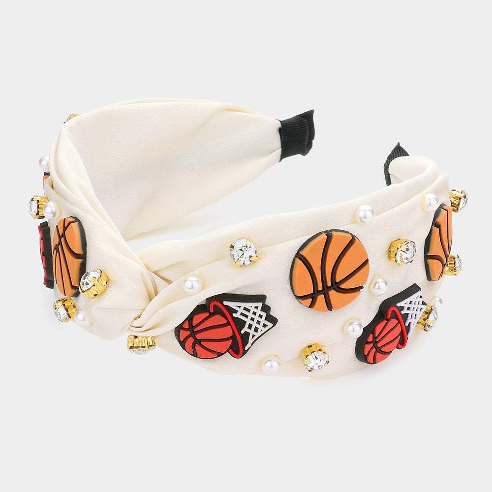 Pearl Stone Basketball Embellished Twisted Headband - Madeline Love - Flyclothing LLC