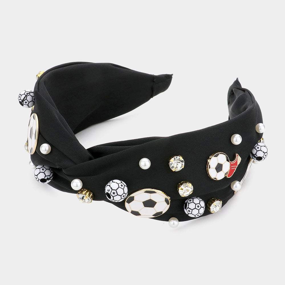 Pearl Stone Soccer Shoe Embellished Twisted Headband - Madeline Love - Flyclothing LLC