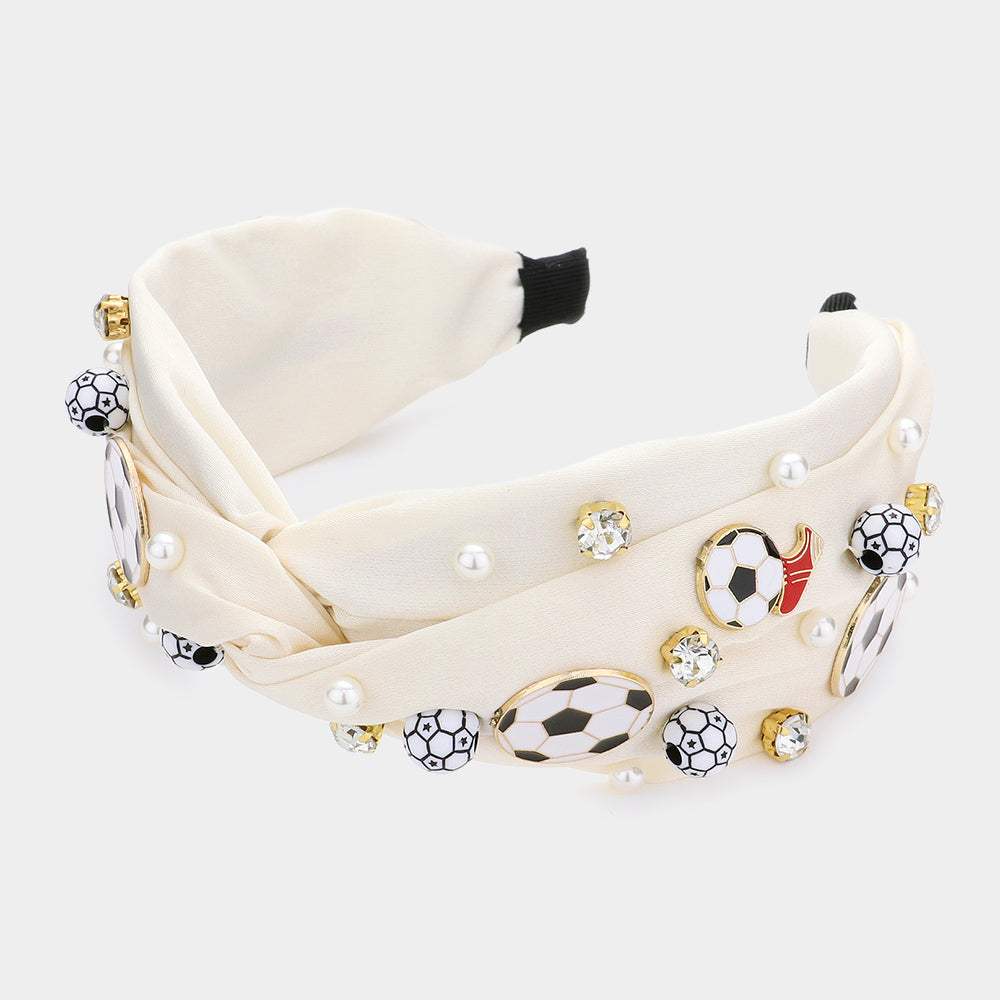 Pearl Stone Soccer Shoe Embellished Twisted Headband - Madeline Love - Flyclothing LLC
