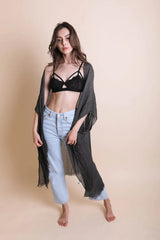 Pencil Stripe Lurex Trim Kimono - Boho Clothing and Accessories - Flyclothing LLC