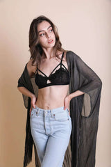 Pencil Stripe Lurex Trim Kimono - Boho Clothing and Accessories - Flyclothing LLC