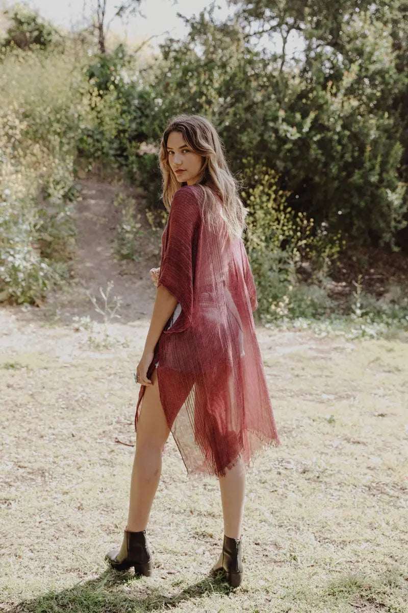 Pencil Stripe Lurex Trim Kimono - Boho Clothing and Accessories - Flyclothing LLC