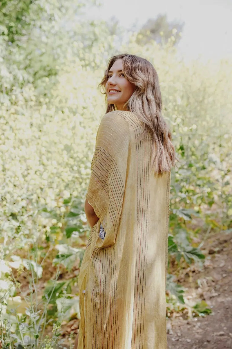 Pencil Stripe Lurex Trim Kimono - Boho Clothing and Accessories - Flyclothing LLC
