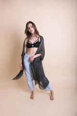 Pencil Stripe Lurex Trim Kimono - Boho Clothing and Accessories - Flyclothing LLC