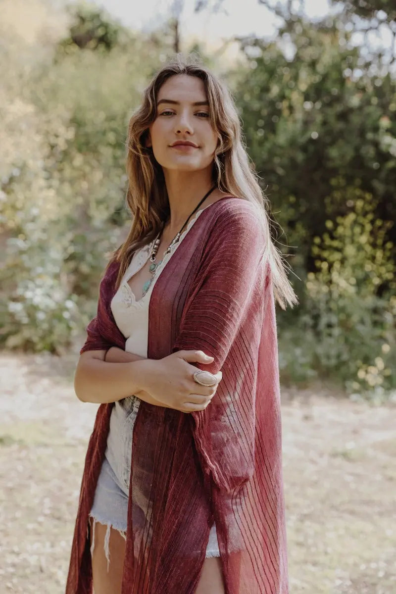 Pencil Stripe Lurex Trim Kimono - Boho Clothing and Accessories - Flyclothing LLC