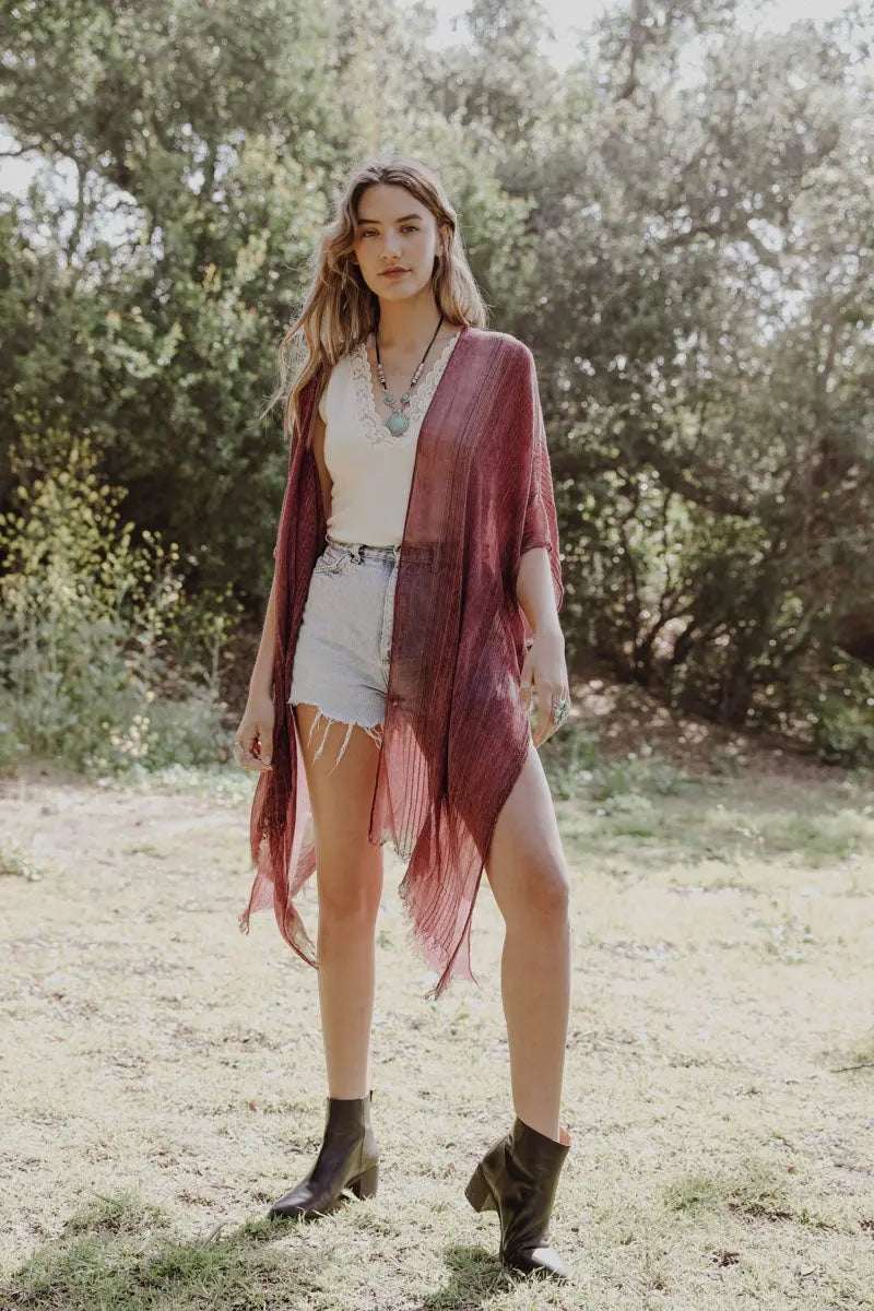 Pencil Stripe Lurex Trim Kimono - Boho Clothing and Accessories - Flyclothing LLC
