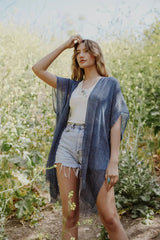 Pencil Stripe Lurex Trim Kimono - Boho Clothing and Accessories - Flyclothing LLC