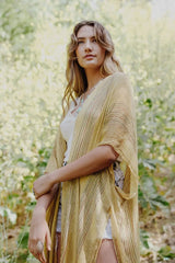 Pencil Stripe Lurex Trim Kimono - Boho Clothing and Accessories - Flyclothing LLC
