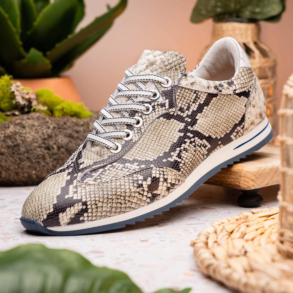 65-215-WHT PERI Python Embossed Italian Calfskin Sneakers Black / White - Zelli Italia - Flyclothing LLC