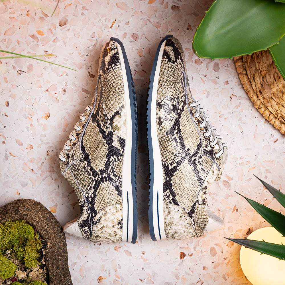 65-215-WHT PERI Python Embossed Italian Calfskin Sneakers Black / White - Zelli Italia - Flyclothing LLC