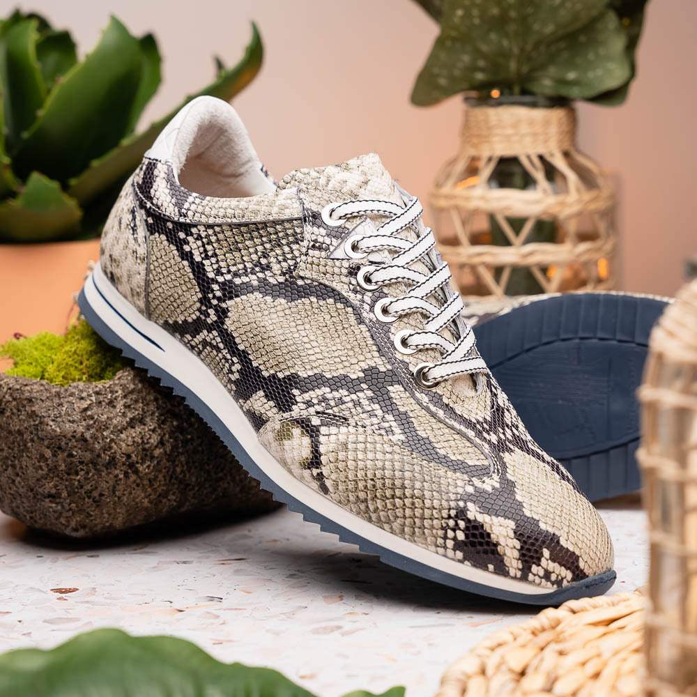 65-215-WHT PERI Python Embossed Italian Calfskin Sneakers Black / White - Zelli Italia - Flyclothing LLC