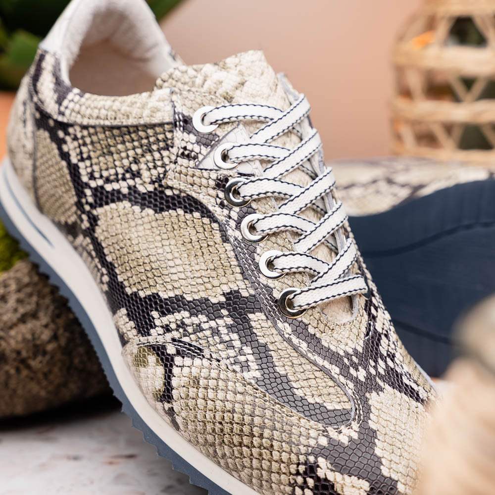 65-215-WHT PERI Python Embossed Italian Calfskin Sneakers Black / White - Zelli Italia - Flyclothing LLC