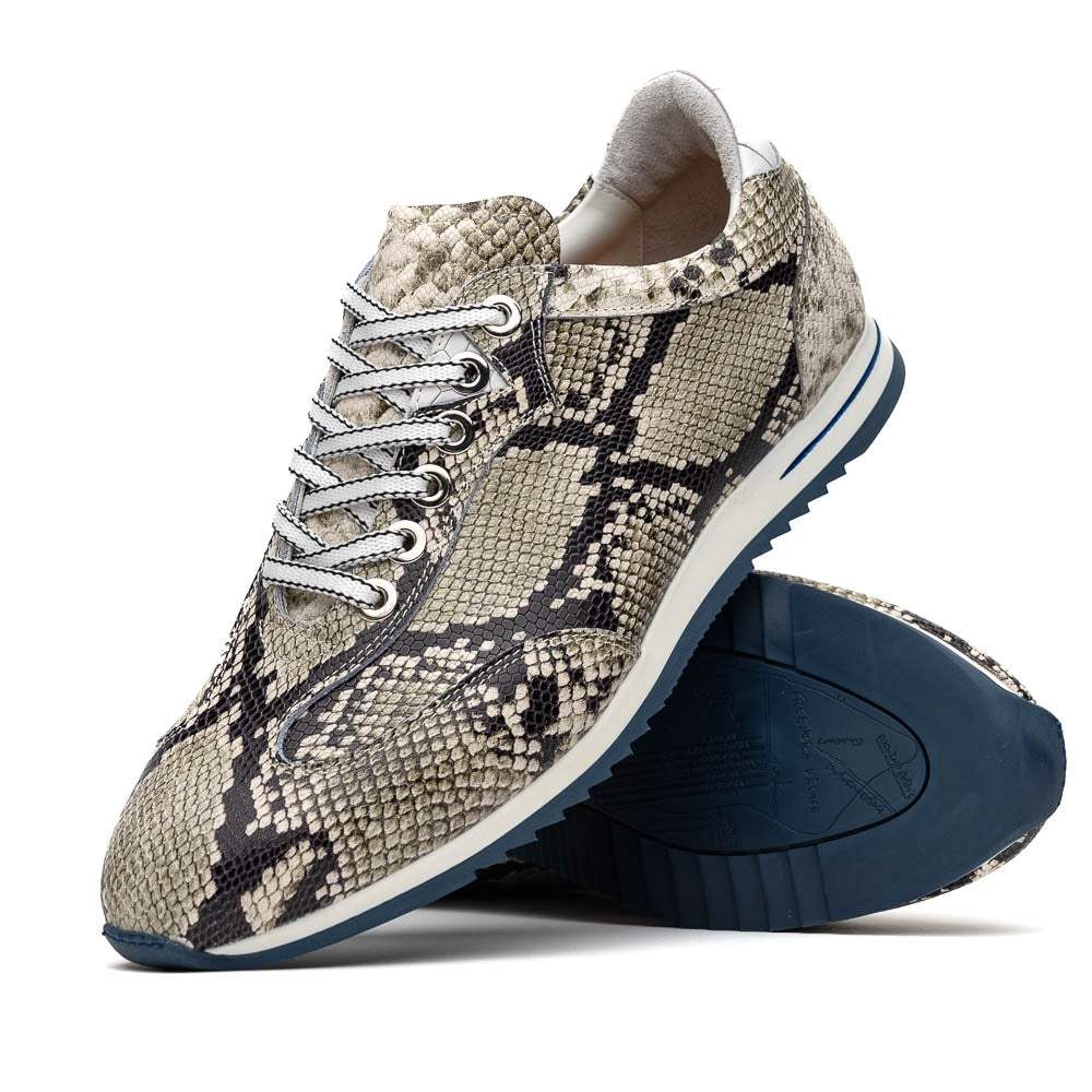 65-215-WHT PERI Python Embossed Italian Calfskin Sneakers Black / White - Zelli Italia - Flyclothing LLC
