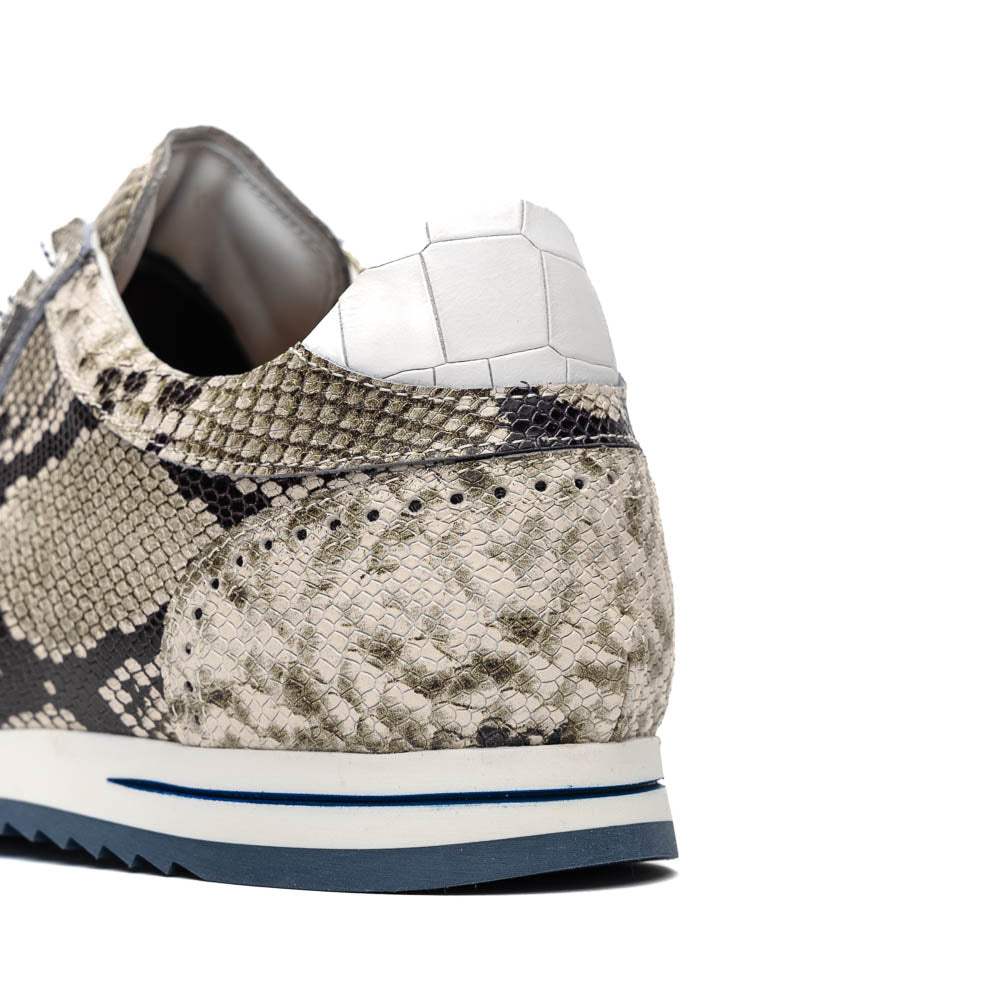 65-215-WHT PERI Python Embossed Italian Calfskin Sneakers Black / White - Zelli Italia - Flyclothing LLC