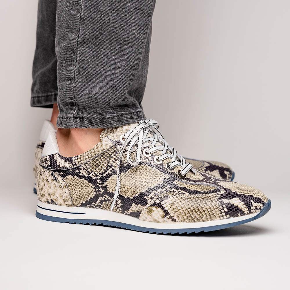 65-215-WHT PERI Python Embossed Italian Calfskin Sneakers Black / White - Zelli Italia - Flyclothing LLC