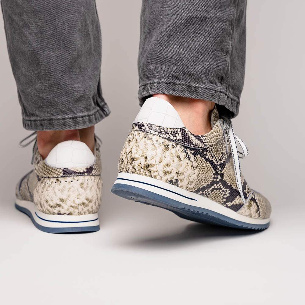 65-215-WHT PERI Python Embossed Italian Calfskin Sneakers Black / White - Zelli Italia - Flyclothing LLC