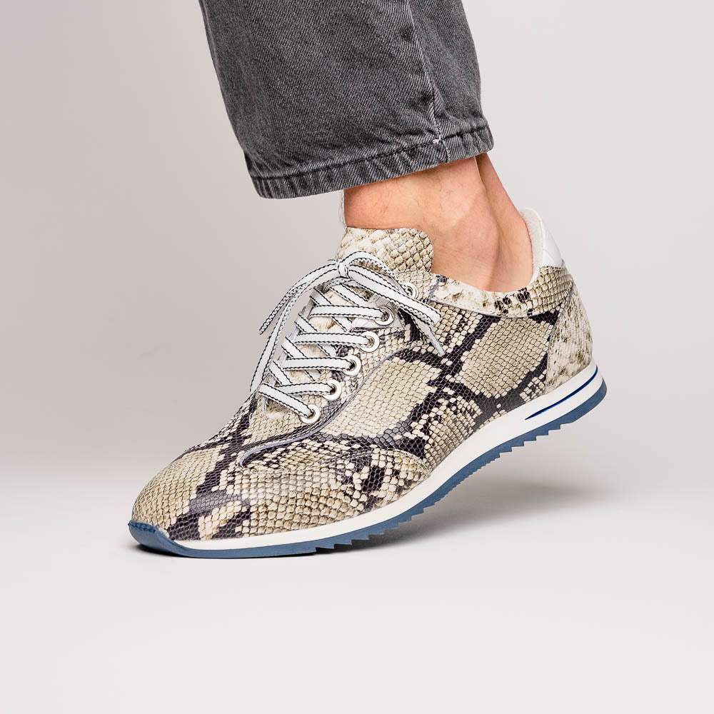 65-215-WHT PERI Python Embossed Italian Calfskin Sneakers Black / White - Zelli Italia - Flyclothing LLC